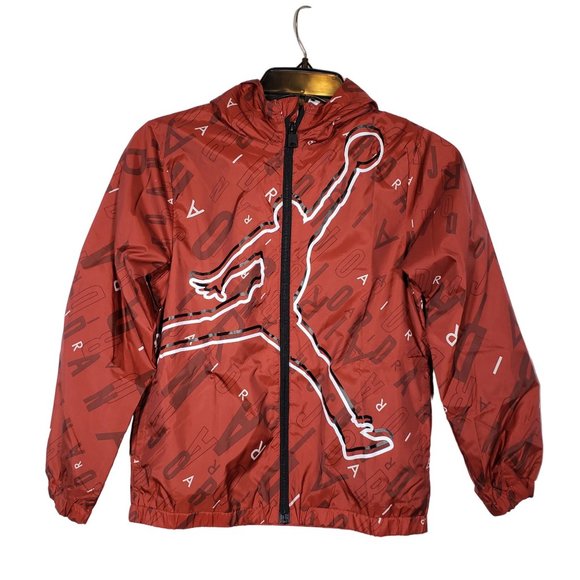Jordan Boy's All Over Logo Windbreaker Jacket with Hood Rain Jacket Size  S 8/10 - Picture 1 of 6